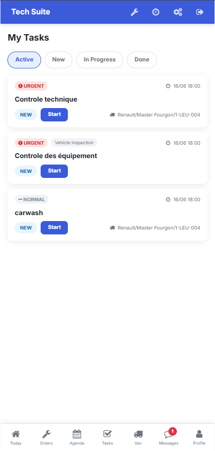 Technician mobile task list