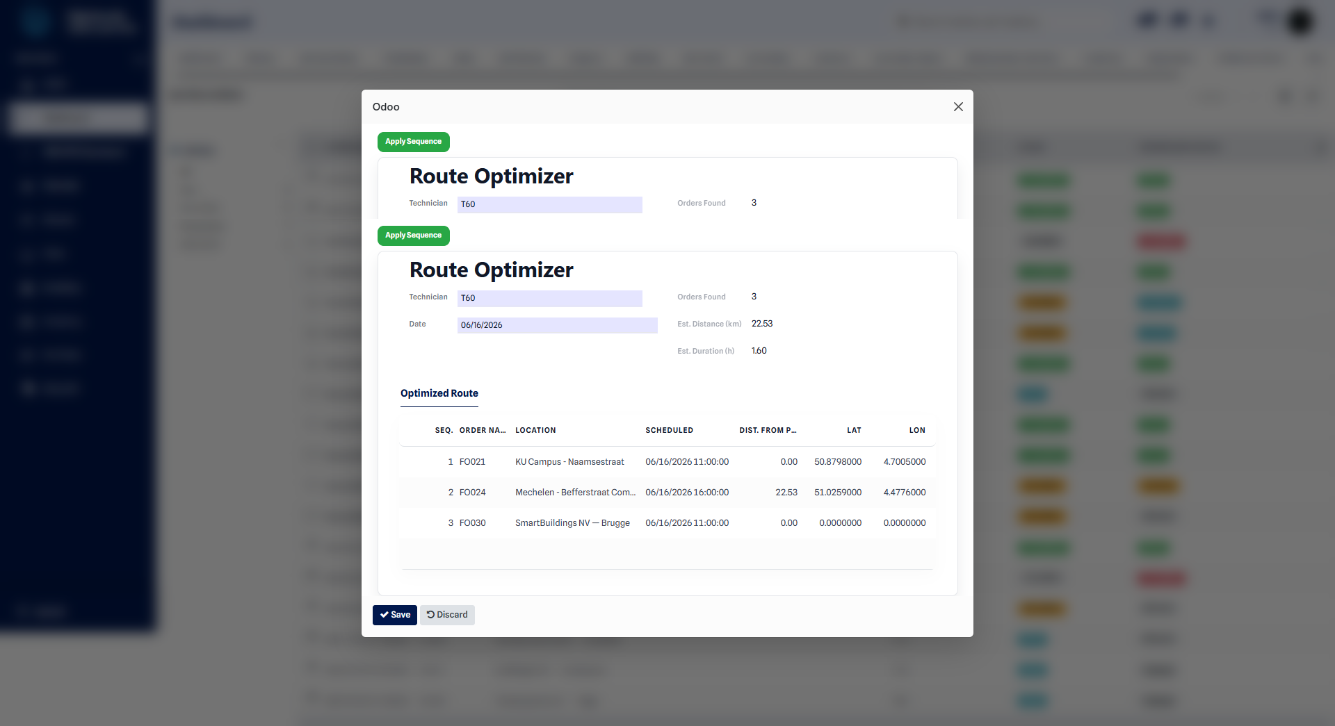 Route planning and optimization across service locations on a map